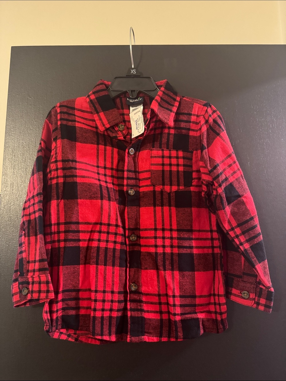 Kids Red and Black Plaid Button-Up Shirt Only